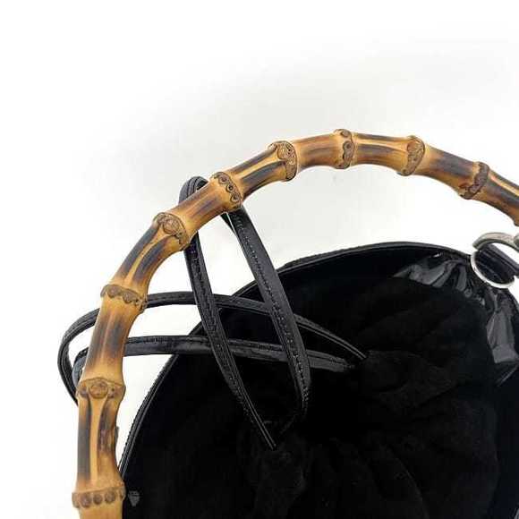 Gucci Bamboo Drawstring Handbag Patent Leather Suede Black Beige - Picture 7 of 10